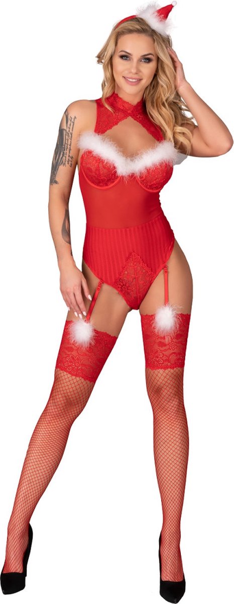 Sexy rode string body voor kerst - kerst lingerie setje - sexy lingerie kerst - LivCo Corsetti