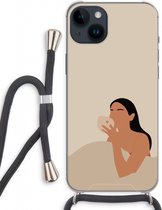 Case Company® - Hoesje met koord geschikt voor iPhone 14 Plus hoesje met Koord - Fresh coffee - Telefoonhoesje met Zwart Koord - Extra Bescherming aan alle Kanten en Over de Schermrand