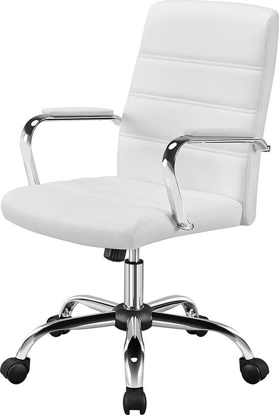 Yaheetech Bureaustoel – Wit Kunstleer – Ergonomisch – In Hoogte Verstelbaar 49-63,5 Cm – 360° Draaibaar – Armleuningen – Belastbaar Tot 120 Kg – Eenvoudige Montage