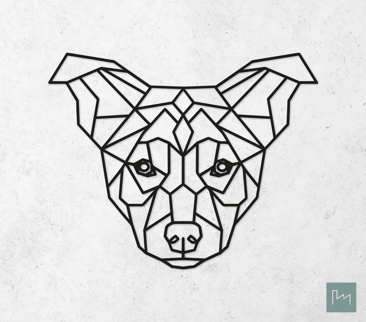 Laserfabrique Wanddecoratie - Geometrische Hond - XS - Brievenbusformaat - Zwart - Geometrische dieren en vormen - Houten dieren - Muurdecoratie - Line art - Wall art