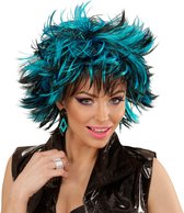 Widmann - Punk & Rock Kostuum - Punk Chick Pruik, Steamy Zwart / Blauw - Blauw - Carnavalskleding - Verkleedkleding