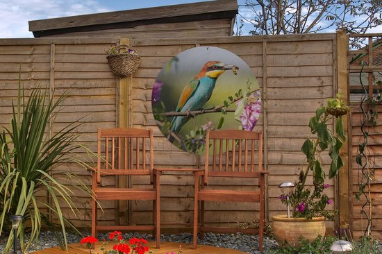 Garden Circle Vogel - Guêpier - Fleurs - 60x60 cm - Affiche Ronde de Jardin - Extérieur