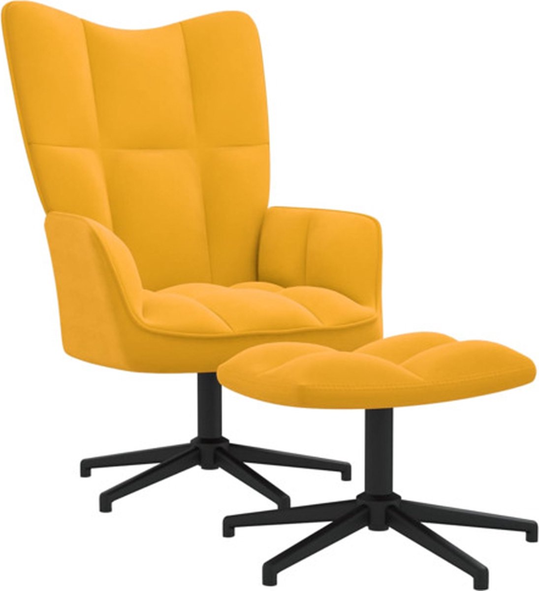 vidaXL Relaxstoel - met - voetenbank - fluweel - mosterdgeel