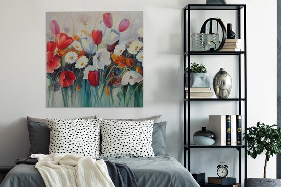 Toile - Peinture - Huile - Fleurs - Nature - 90x90 cm - Décoration - Intérieur