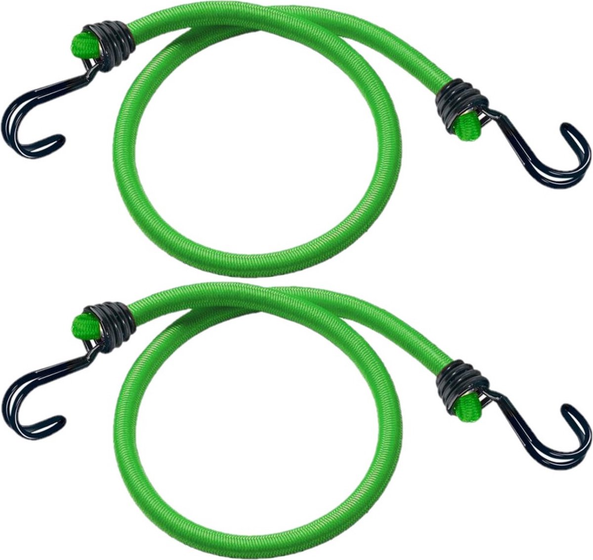 Set van 2x stuks bagagespin/snelbinders 80 cm groen - Snelbinders - Spanelastieken met haken