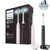 Bol.com Philips Sonicare Series 3100 HX3675/15 - Elektrische tandenborstel - Zwart & Roze - Duopack aanbieding