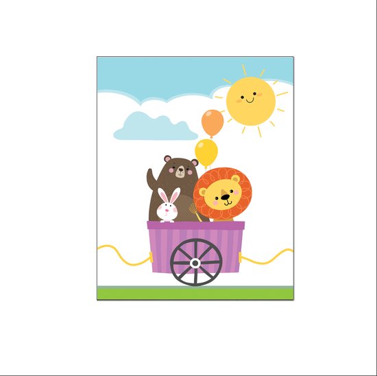 PosterDump - Leeuw beer konijn in de trein - Dieren in de trein - Baby / Kinderkamer poster - dieren poster - 50x40cm