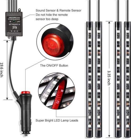 Auto Interieur LED verlichting met afstandbediening - Autoverlichting -...  | bol.com