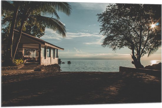 WallClassics - Vlag - Restaurant aan het Water - 105x70 cm Foto op Polyester Vlag