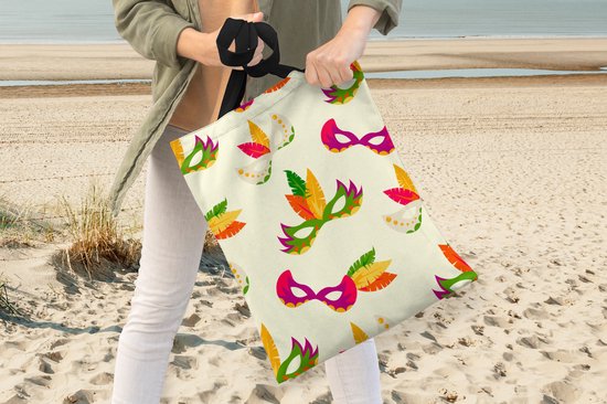 MuchoWow® Schoudertas - Strandtas - Big Shopper - Boodschappentas - Carnaval - Masker - Patronen - 40x50 cm - Katoenen tas