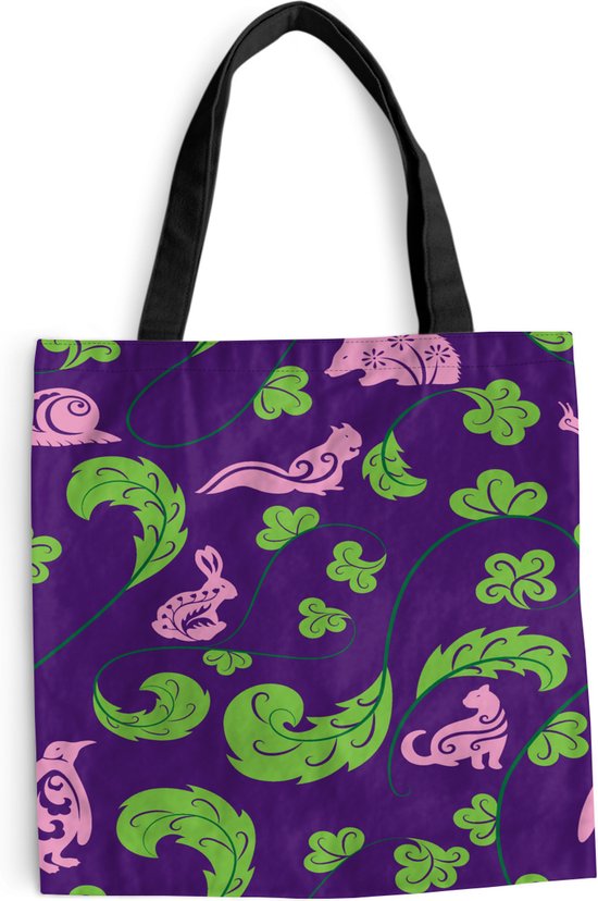 Sac bandoulière - Sac de plage - Shopper Feuilles - Animaux - Motifs - 40x40 cm - Sac en coton