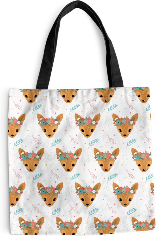 Sac bandoulière - Sac de plage - Shopper Cerf - Fleurs - Feuilles - Design - 40x40 cm - Sac en coton