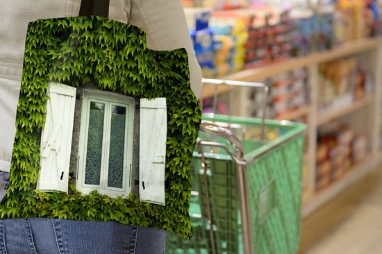 MuchoWow® Sac bandoulière - Sac de plage - Big Shopper - Sac shopping - Fenêtre avec volets entre les plantes grimpantes - 40x40 cm - Sac en coton