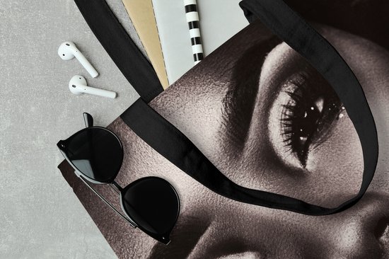 Sac Bandoulière - Sac De Plage - Shopper Femme - Wimpers - Zwart - Wit - 45x45 cm - Sac Coton