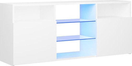 vidaXL Meuble TV - Éclairage LED- Wit - 120 x 30 x 50 cm - Bois d'ingénierie et verre trempé - Meuble