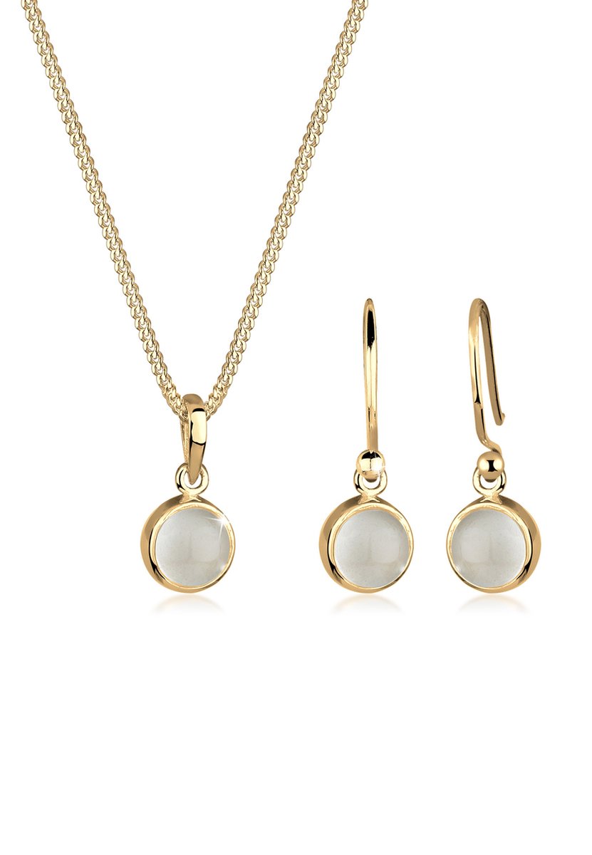 Elli - Sieraden Set - Dames maansteen hanger oor hanger set in 925 sterling zilver verguld - Dames