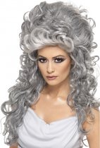 Smiffys carnaval verkleed heksen pruik voor dames grijs krullend lang haar