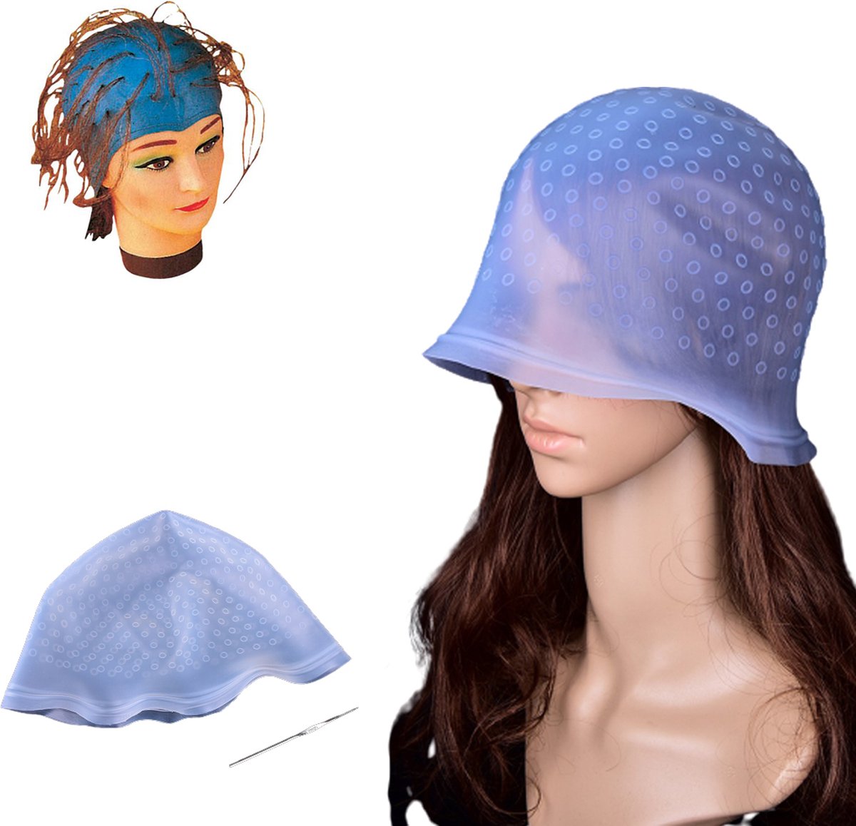 Haar Highlight Cap Blauw - Magicap Herbruikbare Haarkleur Markering Tipping Cap En Metal Hook Tipping