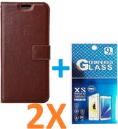 Portemonnee Book Case Hoesje + 2x Screenprotector Glas Geschikt voor: Oppo A77 5G & Oppo A57 / A57s 5G - bruin