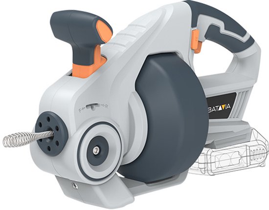 Wit/grijs gereedschap met oranje accenten en een flexibele veer.