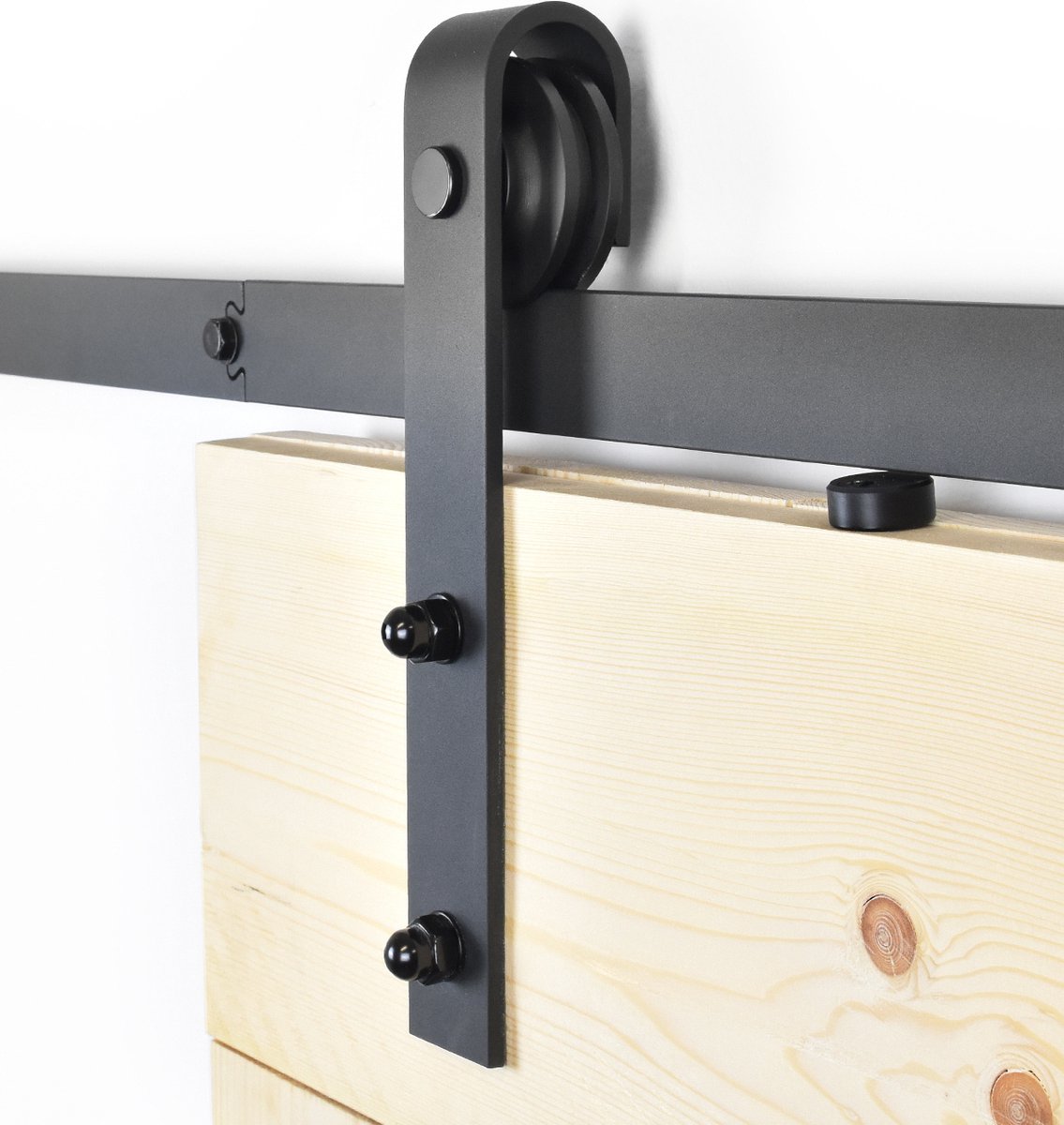 Barnwoodweb Industriële Schuifdeurbeslag Set - Compleet met Zwarte 200cm Metalen Rail (2x100 cm) - Inclusief Bevestigingsmateriaal