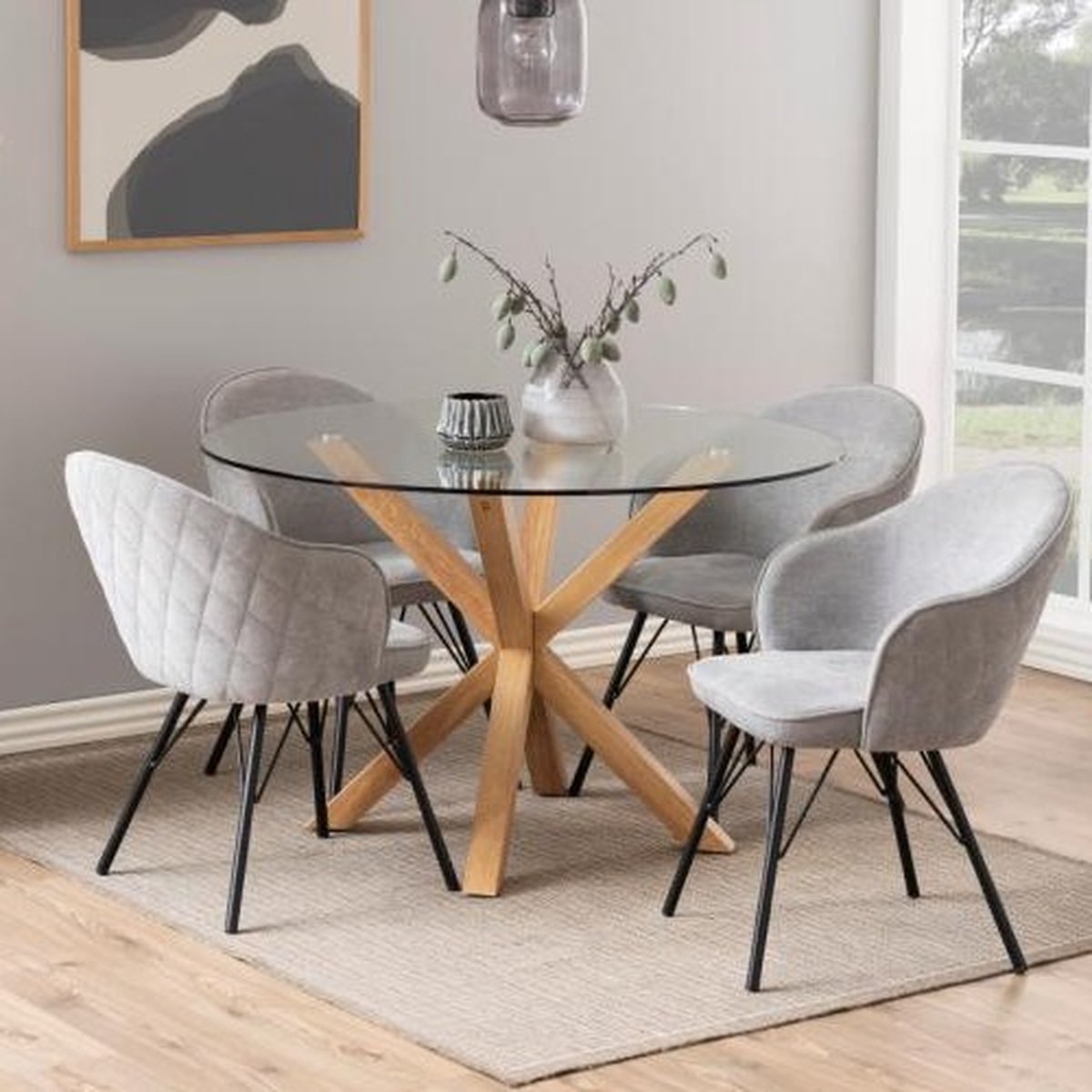 Giga Living Eettafel Harrie - Rond Glas/Naturel - Ø119x75,5cm