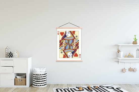 Carte à jouer illustrée d'une reine des coeurs affiche textielposter lattes vierge 120x160 cm - Tirage photo sur plaque scolaire (décoration murale salon / chambre) XXL / Groot format!