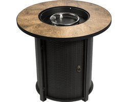 Teamson Home Hoge Ronde Gas Vuurtafel - Vuurkorf Buiten - Geen Rook - Terrashaard - Met Vuur Glas Rotsen & Omslag