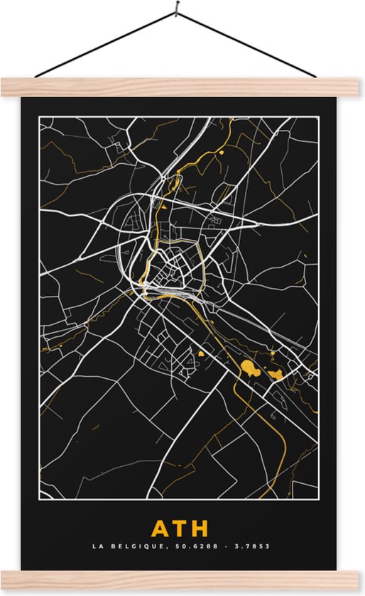 Porte-affiche avec affiche - Affiche scolaire - Plan de la ville - Ath - Carte - Or - Carte - 40x60 cm - lattes vierges