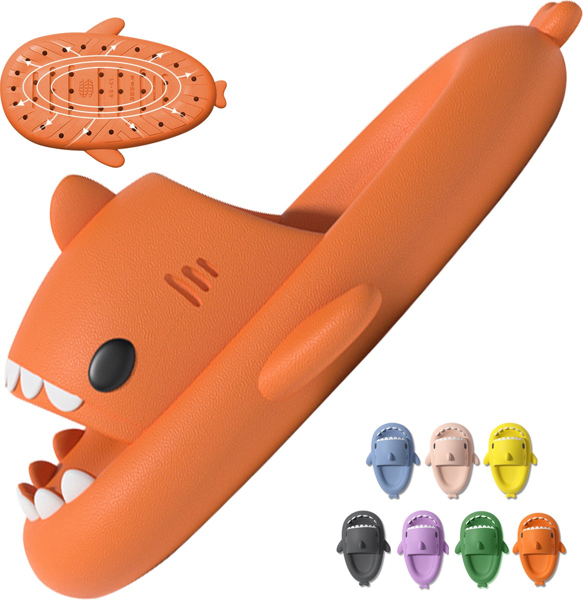 Geweo EK 2024 Oranje Shark Slides - Haai Slippers - Badslippers - Pantoffels Heren Dames - Douchepantoffels - Haaienpantoffels - Zomer Antislip Platform Kussen Glijbanen Slippers - Oranje - Maat 4142