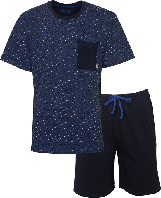 M.E.Q Heren Shortama - Pyjama Set - 100% Katoen - Blauw - Maat S