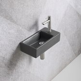 Ensemble fontaine Mia 40,5x20x10,5cm anthracite mat droite comprenant robinet de lavabo, siphon et bouchon de vidange chrome