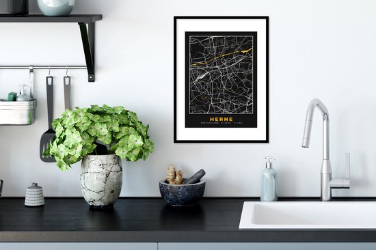 Fotolijst incl. Poster - Herne - Stadskaart - Duitsland - Plattegrond - Goud - Kaart - 30x40 cm - Posterlijst