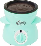 Bestron Chocolate Fondue Set pour 2 personnes, fondue au chocolat électrique avec 10x brochettes, 10x fourchettes et 1x spatule, 25 Watt, couleur : menthe