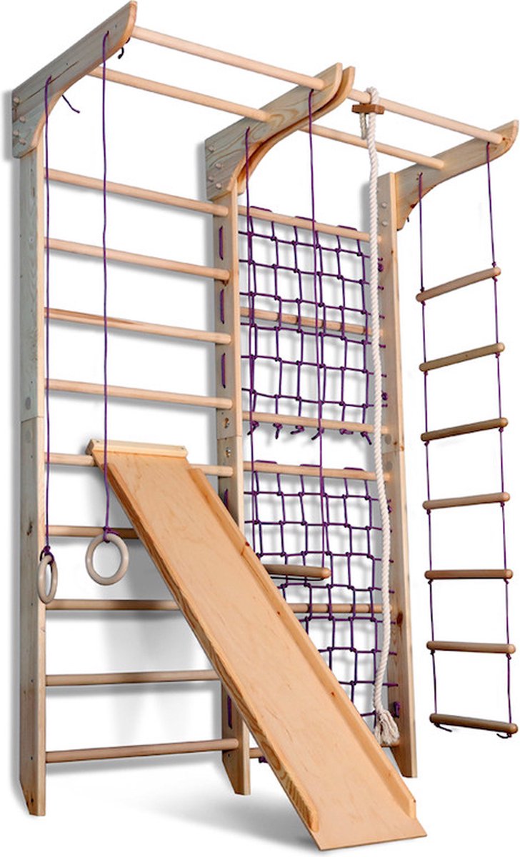 Klimspeel Wereld - Klimrek Gladiator 2 met Touwset en Glijbaan - Klimmuur Klimrek Klimnet voor kinderen - vernis — afbeelding 4
