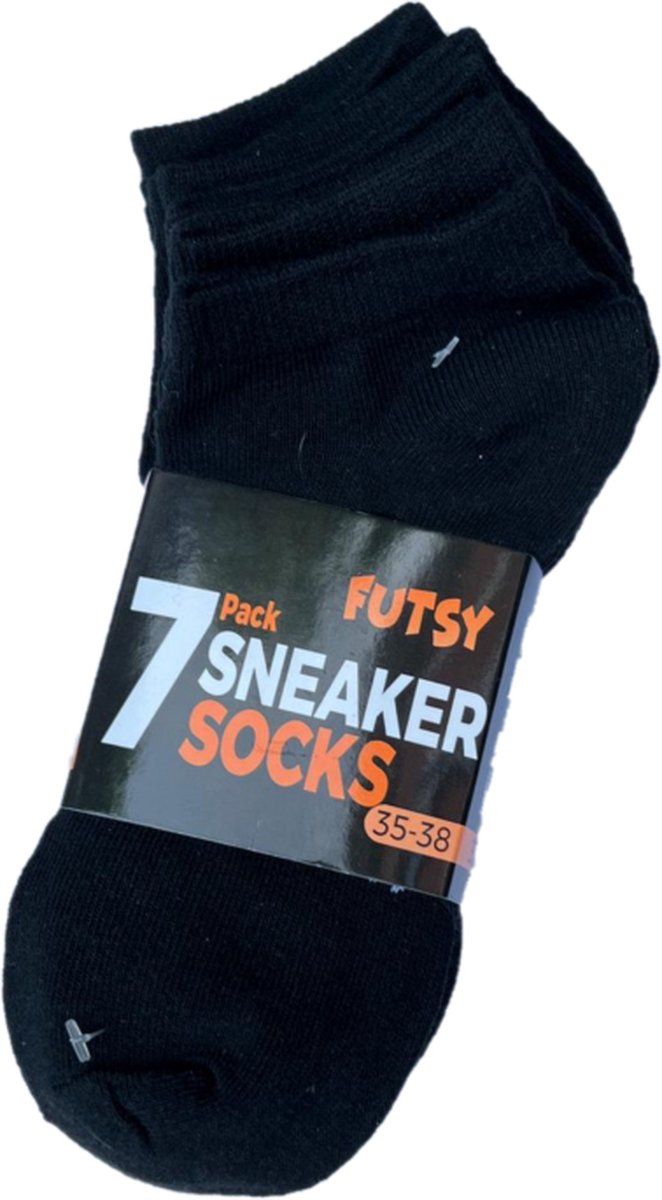 Futsy - 7 Paar - Sneakersokken - Sport sokken - Zwart - Maat 35/38 - Unisex