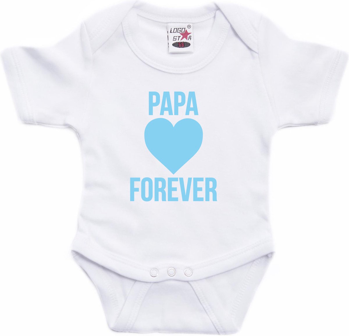 Papa forever blauw hart tekst baby rompertje wit jongens en meisjes - Kraamcadeau/ Moederdag cadeau - Babykleding 56