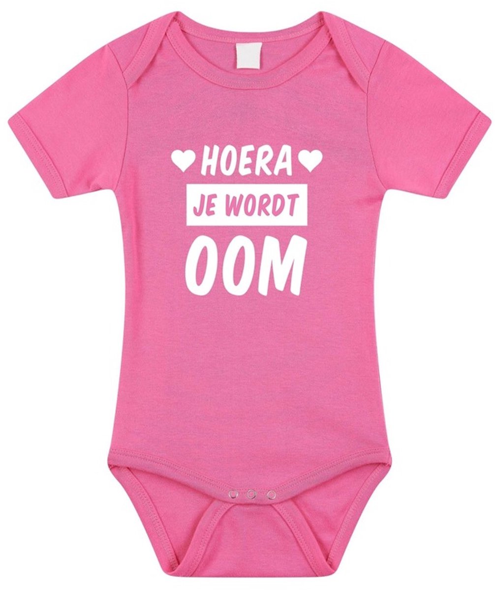 Hoera je wordt oom tekst baby rompertje roze meisjes - Kraamcadeau - Babykleding 56