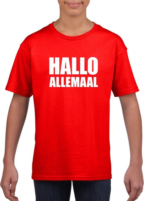 Hallo allemaal tekst rood t-shirt voor kinderen 158/164