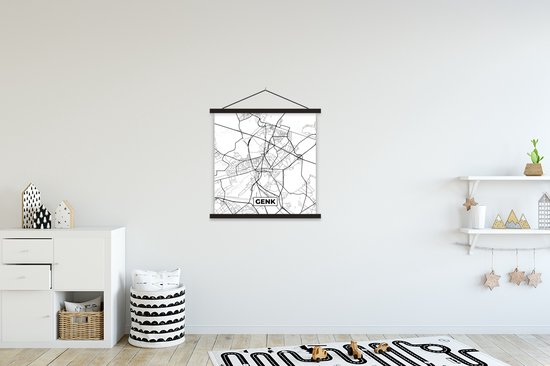 Porte-affiche avec affiche - Affiche scolaire - Plan de la ville - Carte - België - Wit - Genk - Carte - 60x60 cm - Lattes noires