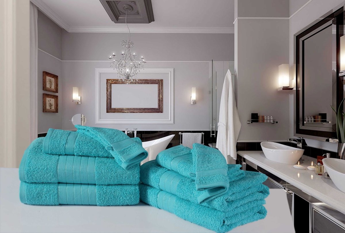 Good Morning uni handdoek effen kleur - Handdoekenset 4 - Aqua - Badstof