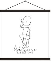 Posterhanger incl. Poster 120x120 cm - Schoolplaat - Baby - Welcome little one - Spreuken - quotes - Geboorte - Textielposter - Zwarte latten