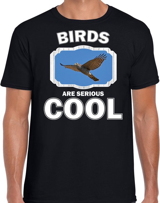 Dieren vogels t-shirt zwart heren - birds are serious cool shirt - cadeau t-shirt vliegende havik roofvogel/ vogels liefhebber L