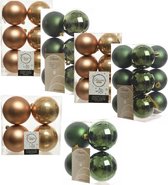 Kerstversiering kunststof kerstballen kleuren mix cognac/donkergroen 6-8-10 cm pakket van 44x stuks