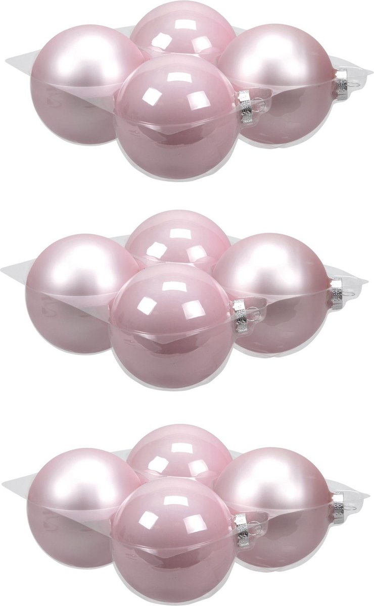 16x stuks kerstversiering kerstballen roze (powder) van glas - 10 cm - mat/glans - Kerstboomversiering