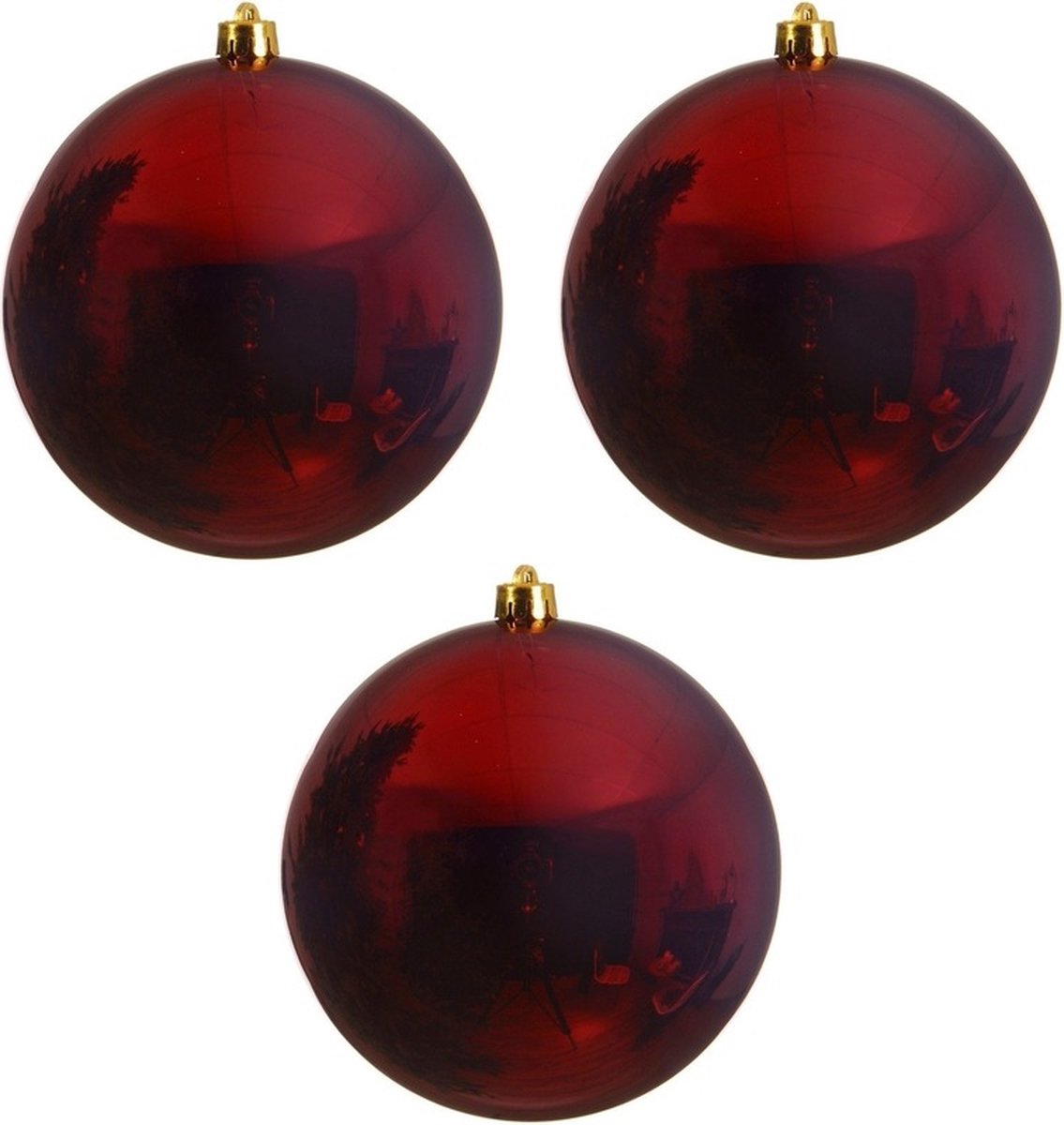 Decoris Kerstbal - 3x - donkerrood - groot - 14 cm - kunststof - glans - kerstversiering