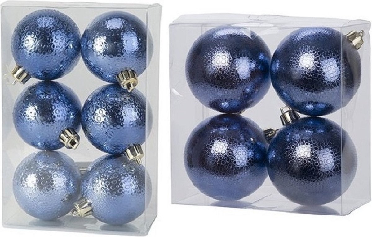 Set van 20 donkerblauwe kerstballen met circel-motief in 6 en 8 cm maten van Cosy&Trendy.