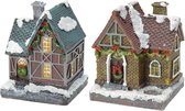 2x Kersthuisjes/kerstdorpje met gekleurde verlichting 13 cm - Kerstdorpen maken accessoires
