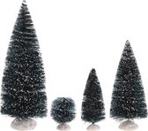Kerstdorp onderdelen 18x decoratie dennenbomen/kerstbomen besneeuwd - Kerstdorp maken onderdelen