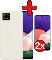 Hoesje Geschikt voor Samsung M22 Hoesje Siliconen Case Hoes Met 2x Screenprotector - Hoes Geschikt voor Samsung Galaxy M22 Hoes Cover Case - Wit